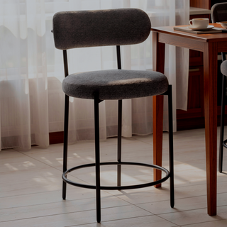 Sunvega Modern Boucle Upholstered Counter Stools with Footrest and Curved Back Set of 2