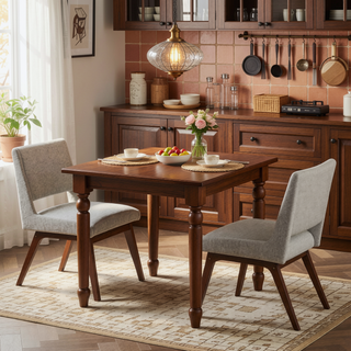 Sunvega Rubber Solid Pecan Wood Finish Dining Side Chair with 4.75" Thick Cushion