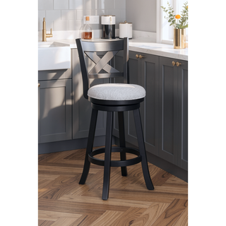 Sunvega Contemporary Black Frame Fabric Upholstery Swivel Pub Stools with Footrest