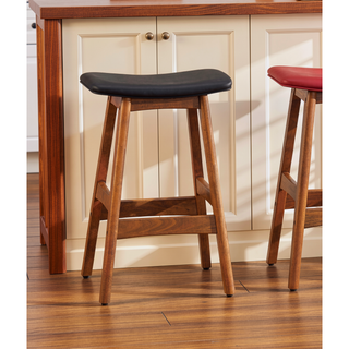 Sunvega Solid Wood Walnut Finish Counter Height Stools with Faux Leather Seat