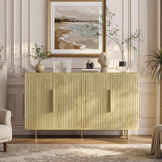 Sunvega Modern Fluted Sideboard with Adjustable Shelves for Living Room Storage
