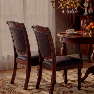 Sunvega Formal Dark Brown Rubberwood Dining Chairs with Padded Faux Leather Upholstery