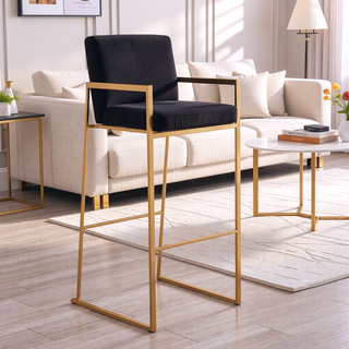Sunvega Gold Steel and Black Velvet Upholstered High Back Bar Stool Set of 2