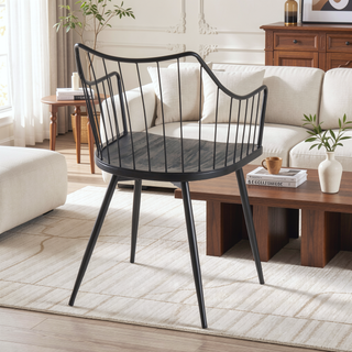 Sunvega Black Metal and Wood Farmhouse Chair with Spindle Back for Dining