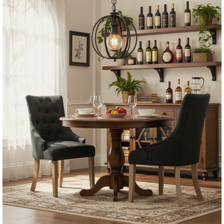 Sunvega Button Tufted Solid Wood Wingback Chairs with Gold Nail Heads Set of 2