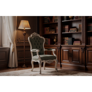 Sunvega Vintage Bone White Finish Synthetic Leather Arm Chair Set of 2