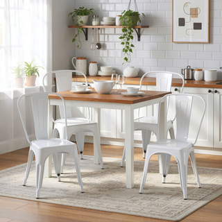 Sunvega Set of 4 High Gloss White Modern Metal Dining Chairs for Kitchen and Bar