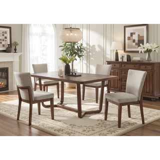 Sunvega Mid-Century Style Curved Back Upholstered Seat Dining Chairs 2pc Set
