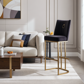 Sunvega Gold Brushed Bar Stools Set of 2 with Back Modern Velvet Fabric