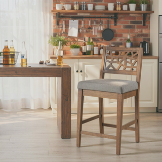 Sunvega Carmel Oak Upholstered Counter Stool with Solid Wood Frame