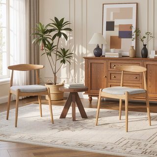Sunvega Set of 2 Rubberwood Dining Chairs with Ergonomic Backrest and Plush Comfort Cushions