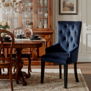 Sunvega Dark Navy Velvet Tufted Back Arm Chair with Sloped Armrests for Comfort