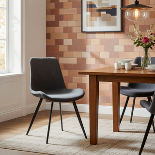 Sunvega Modern Gray Faux Leather Upholstered Dining Chairs with Black Metal Legs