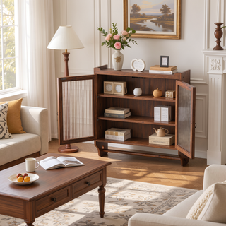 Sunvega Vintage Double Door Wall Cabinet with Three Removable Storage Shelves and Towel Rack