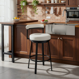 Sunvega Swivel Bar or Counter Stool with White Faux Leather in Cloud Finish