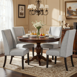 Sunvega Modern Light Gray Upholstered Dining Chairs with Black Nailhead Trim Set of 2