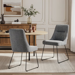 Sunvega Nuvia Gray Fabric and Metal Dining Room Chairs Set of 2 with Ergonomic Design