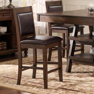 Sunvega Walnut Upholstered Counter Chair with Faux Leather and Tapered Legs