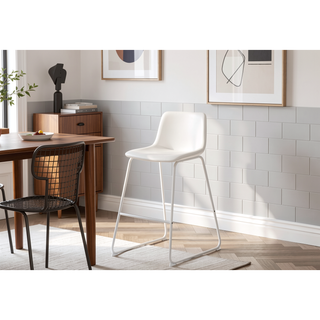 Sunvega Modern White Leather-Look Bar Height Chair for Standing Desks