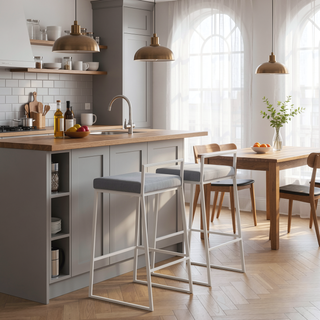 Sunvega Contemporary Stackable Counter Stool with Grey Faux Leather Cushion - Set of 2