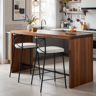 Sunvega Modern Black Metal Frame Counter Stool with White Faux Leather Seat Set of 2