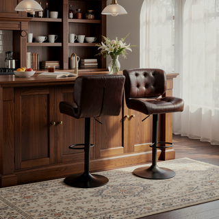 Sunvega Set of 2 Adjustable Swivel Bar Stools with Padded Seat and Metal Footrest