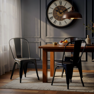 Sunvega Set of 2 Sanded Matte Black Industrial Metal Dining Chairs for Kitchen Cafe Bar