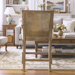 Sunvega Reclaimed Natural Finish Solid Wood Cane Back Counter Stool with Upholstered Seat