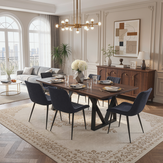 Sunvega Brown PU Leather Dining Chairs with Metal Legs and Wave Pattern Upholstery