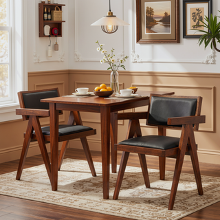 Sunvega Mid-Century Modern Dining Chair Set of 2 with Black Vegan Leather Upholstery