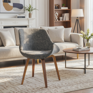 Sunvega Mid-Century Modern Dining Chairs with Walnut Legs and Grey Noise Fabric Set of 2