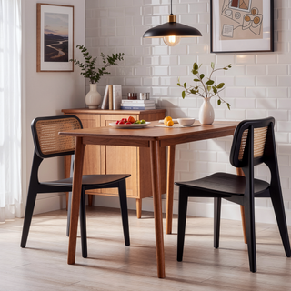 Sunvega Modern Cane Dining Chair Set of 2 with Solid Ash Wood Frame