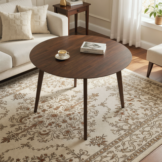 Sunvega Mid-Century Modern Solid Wood Dining Table with Brown Stain Finish