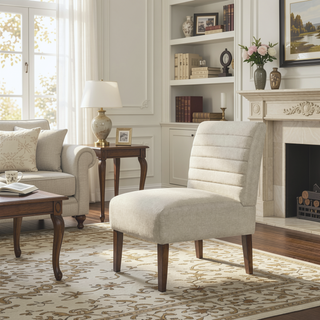 Sunvega Modern Beige Accent Chair with Tufted Upholstery and Wood Legs