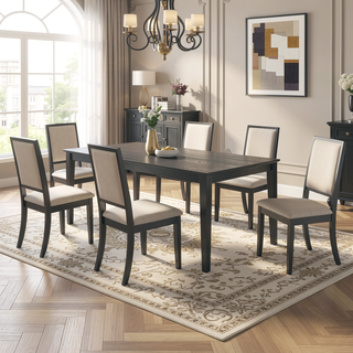 Sunvega Cream and Black Upholstered Side Dining Chairs with Sleek Lines Set of 2