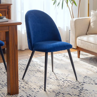 Sunvega Navy Blue Velvet Dining Chair with Metal Black Legs Set of 4