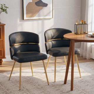 Sunvega Glam Art Deco Dining Chair with Gold Metal Accent and Black Faux Leather