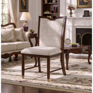 Sunvega 2pc Dark Cherry Finish Side Chair with Gold Capped Legs and Upholstered Seat