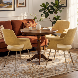 Sunvega Glam Art Deco Chair with Gold Metal Legs and Yellow Fabric Upholstery
