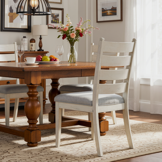 Sunvega Farmhouse Dining Set of 2 Counter Height Chairs with Antique White Finish