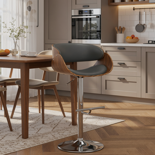 Sunvega Adjustable Swivel Bar Stool with Charcoal Grey Vegan Faux Leather Upholstery