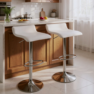 Sunvega Adjustable White PU Leather Bar Stool Set with Swivel and Footrest