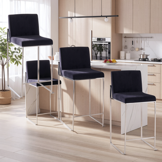 Sunvega Fuji High Back Counter Stool Set with Velvet Upholstery and Metal Frame