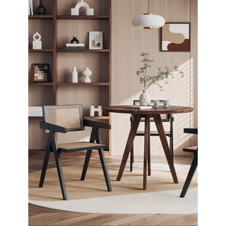 Sunvega Modern Natural Cane Armchair with Square Backrest for Dining Room