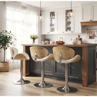Sunvega Bentwood Adjustable Swivel Bar Stool with Padded Seat and Back