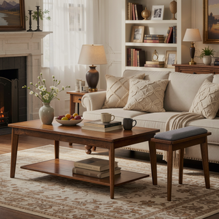 Sunvega Upholstered Dining Bench with Walnut Finish and Flat Tapered Legs