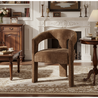 Sunvega Travertine and Plywood Arm Chair with Padded Seat and Back Cushion