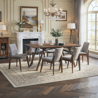 Sunvega Walnut Finish Rectangular Wooden Tabletop Casual Dining Furniture