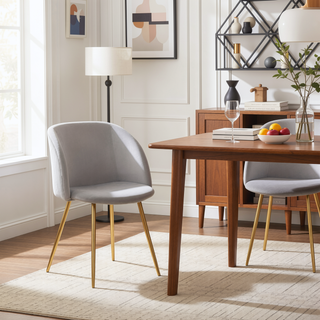 Sunvega Gold Metal and Silver Velvet Pleated Waves Contemporary Dining Chairs Set of 2