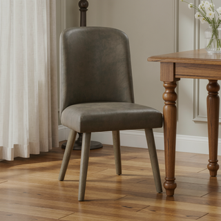Sunvega Gray Synthetic Leather and Oak Finish Side Chair Set of 2